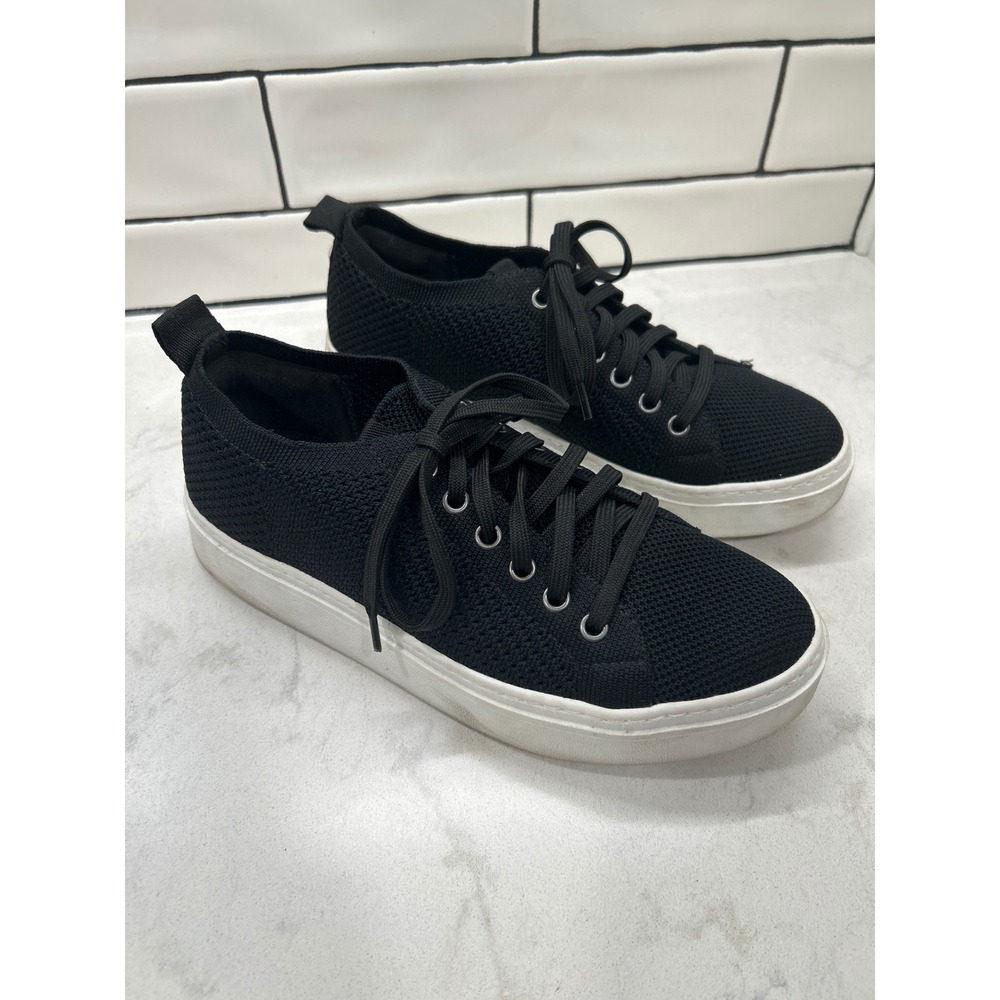 Eileen Fisher Women Peris Black Stretch Knit Lace Up Platform Sneakers Shoes 8.5
